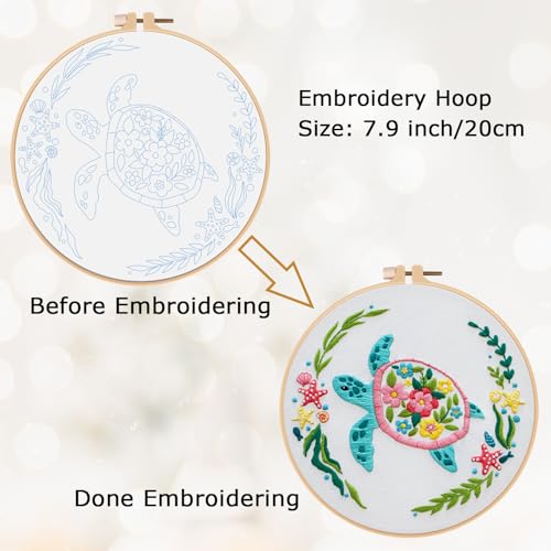 Louise Maelys Sea Turtle Embroidery Kit for Beginners - color: turtles
