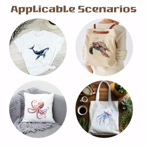 SUPERDANT 4PCS Marine Animals Iron on Transfer Paper Octopus Turtle Jellyfish Whale DIY Heat Transfer Sticker Washable Iron-on Decals for T Shirts DTF Transfers Ready to Press for Clothing Hoodie - style: Marine Animals