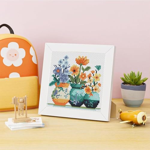 Tiwabb Flower Stamped Cross Stitch Kits for Adults Beginners with Frame - color: Bottle Flowers Cross Stitch with Frame