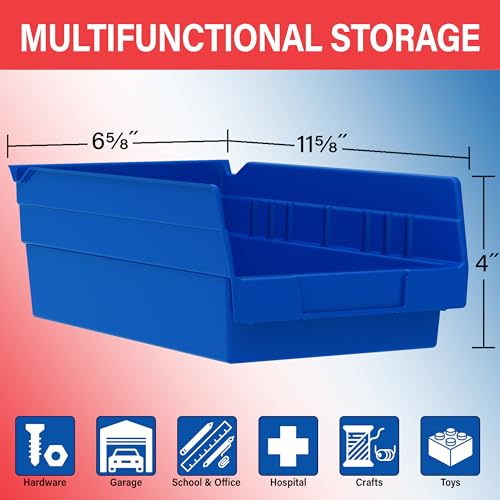 Akro-Mils 30130 Heavy Duty Plastic Shelf Bins, 12"x 6.5"x 4", Red, 12-Pk - color: Red