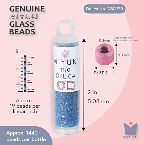 Miyuki Delica Seed Beads - color: DB0920 - Sparkling Cerulean Blue Lined Crystal
