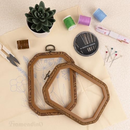 Framendino, 3 Pack Imitation Wood Embroidery Hoop Hoops Display Frame Cross Stitch Ring for Art Craft Sewing - size: 6" x 4.5"