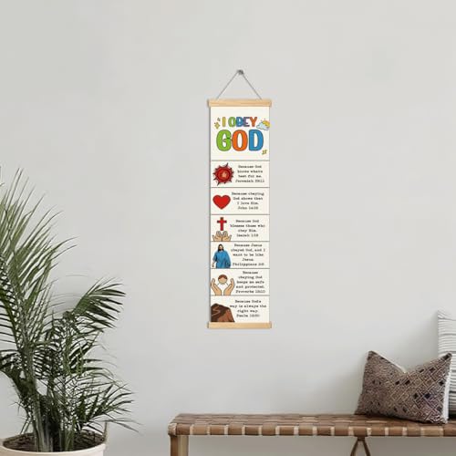 Rustic Canvas Hanging Banner, I Obey God Poster, Bible Story Poster, Wall Decor Art, Religious Artwork Banner Gift for Kids, Family Hanging of Scripture and Words Decorations 11 - color: Style 11
