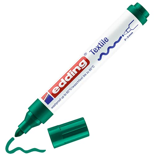 edding 4500 Textile Marker - Green - 1 Pen - Round Nib 2-3 mm - Permanent Fabric Markers for Drawing on Textiles, wash-Resistant up to 60 °C - Marker pens for Fabric Lettering - color: Green, size: 1 Count (Pack of 1)
