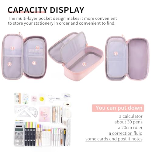 CICIMELON Durable Pencil Case Big Storage Pen Pouch Bag for School Supplies Office College Teen Girls Adults, Pink - color: Pink
