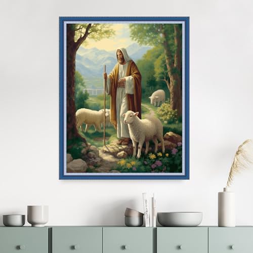 Dimensean Stamped Cross Stitch Kits Full Range of Embroidery Patterns Starter Kits for Beginners Adult DIY Cross Stitches Needlepoint Kits 11CT-Jesus Shepherds the Sheep 16x20 inch - color: Craftpattern43