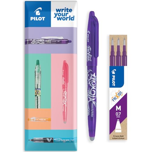 PILOT Frixion Heat/Friction Erasable Rollerball Pen FR7 - Medium Line 0.7mm Tip Nib - In Envelope Gift Packaging - Pack of 1 Pen + 3 Refills (Violet) - color: Violet