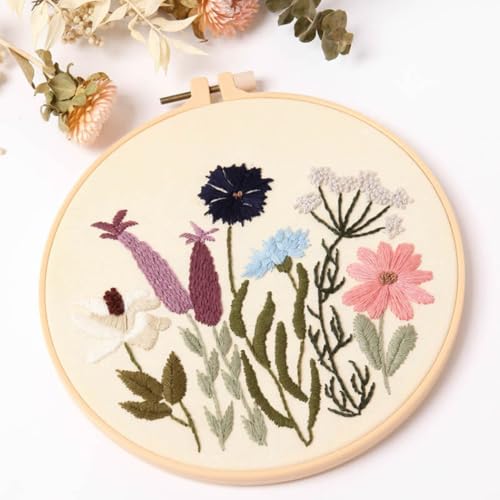 Embroidery Kit for Adults, 3 Sets Cross Stitch Kits for Beginners with Flower Pattern, Starter Kits for Hand Craft Lover with Embroidery Hoop, Instructions and Threads (Flower2+Flower3+Flower4) - color: Flower2+Flower3+Flower4