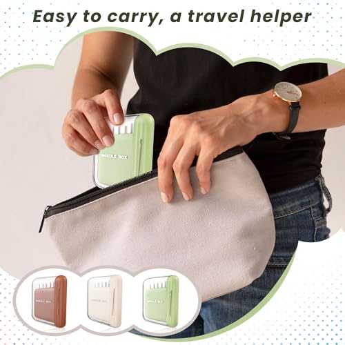 HUISUYTON 3PCS Portable Travel Magnetic Sewing Needles Case,30PCS Needles - color: Green+beige+brown