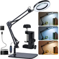 Magnifying Glass with Light and Stand, 3 Color Mode & 10 Dimmable Levels, Hands Free Lighted Magnifier with Clamp, LED Magnifying Desk Lamp for Close Work, Reading, Crafts, Painting Miniatures