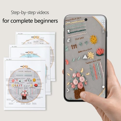 JOINRUN Beginner Embroidery Kit for Adults, 3 Pack with Video Tutorial - color: Bee