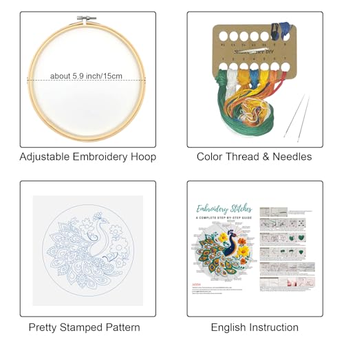 Louise Maelys Embroidery Kit for Beginners Peacock Floral DIY for Adults - color: Peacock Flower