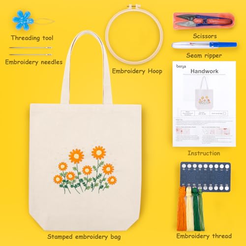 BERYA Canvas Tote Bag DIY Needlepoint Embroidery Kit for Beginners - color: Chrysanthemum morifolium