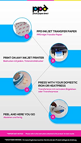 PPD 40 Sheets 8.5x11" Iron-on Heat Transfer Vinyl Paper Light Fabrics - size: 8.5 x 11, style: Light (40 Sheets)