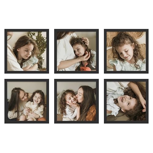 An&He 8x8 Picture Frames Set of 6, Displays 4x4 with Mat or 8x8 Without Mat Photos, Square Collage Wall Decor for Gallery, Tabletop & Wall Decor, Black - color: Black-6, size: 8x8