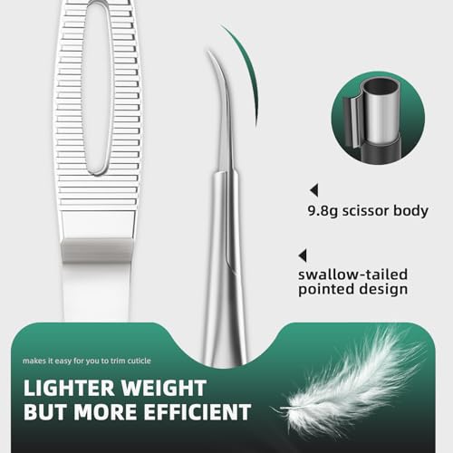 Cuticle Scissors, Professional Curved 15° Blade Stainless Steel, Ultra Sharp for Precision Nail Grooming, Eyebrow Shaping, and Sewing Thread Snips, with Travel Case
