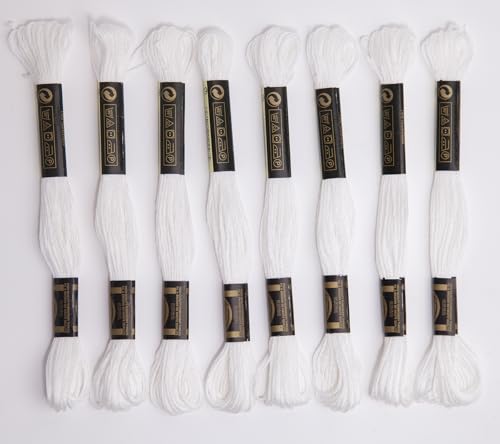 12 Skeins Embroidery Cotton Floss of 9yds for DIY Embroidery, White