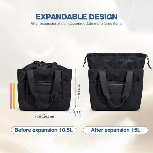 Teamoy Small Knitting Bag, Yarn Storage Tote, Crochet Bag Organizer, Black - color: Black