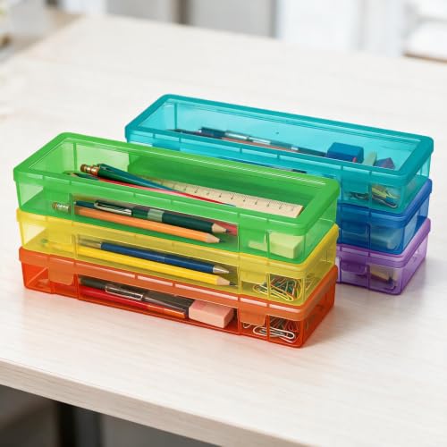 novelinks Plastic Pencil Boxes and Small Plastic Containers with Lids - color: 6 Pack Large -Color
