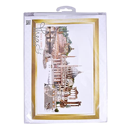 Thea Gouverneur - Counted Cross Stitch Kit - Rome Italy - Aida - 18 Count - Embroidery Kit for Adults - DMC Embroidery Threads and Other Cross Stitch Supplies Included - 499A - color: Rome Theme, size: 31 x 19.75 inches
