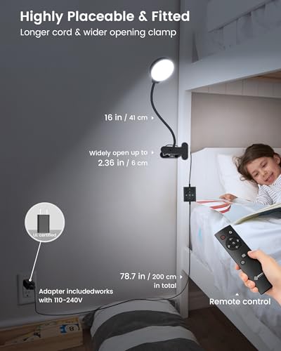 Glocusent 5W Desk Lamp with Remote, 3 Colors & 5 Brightness Reading Lights - color: Black with Remote