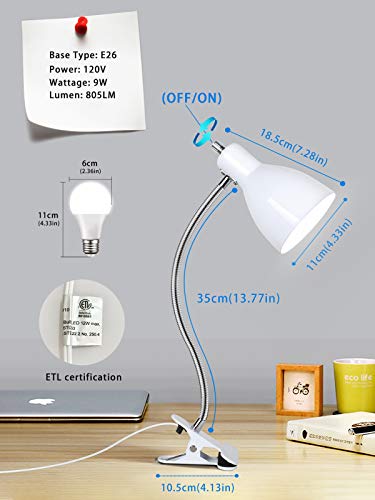 LALISU Desk lamp Eye-Caring Table Lamps, 360°Rotation Gooseneck Clip Lamp - color: White