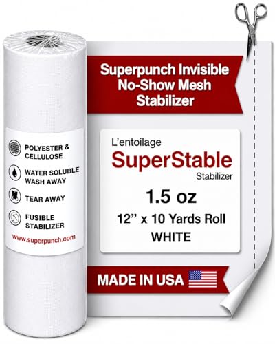 Superpunch No Show Mesh Stabilizer, 1.5 oz, White, 12 in x 10 yd - color: White, size: 12 inch x 10 yard roll