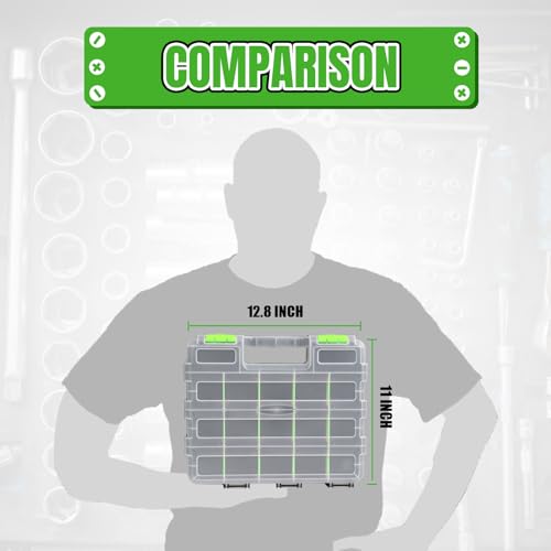 Jack Boss Tool Box with Transparent Lid, Double Side 34-Compartments Organizer Box with Removable Dividers for Hardware, Screws, Bolts, Nails, Beads, Jewelry and Fishing Accessories, Green, 2 Pack - color: Green, size: 2 PACK