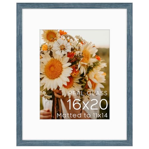 Golden State Art 16x20 Blue Picture Frame Mat for 11x14 Real Glass - color: Blue, size: 16x20