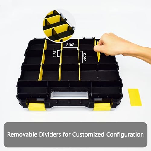 AIDY-PRO Tools Box Organizer Double Side 34 Compartments Hardware Organizers with Removable Plastic Dividers for Screws Nuts Nails - color: Yellow, size: 2 PACK