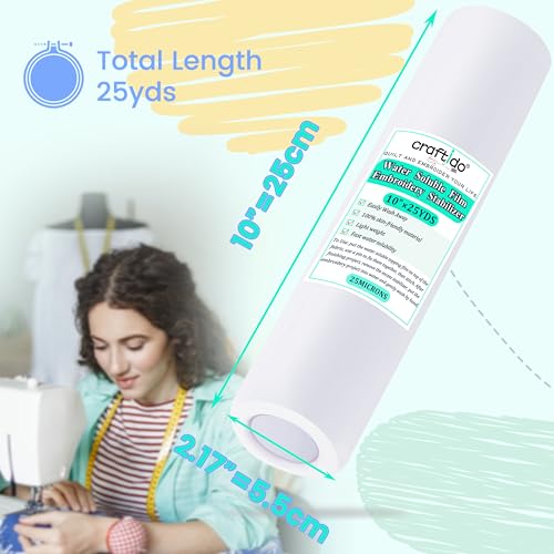 Craftido Clear Water Soluble Embroidery Topping Film -10" x 25 Yd/Roll - size: 10"x25yd roll