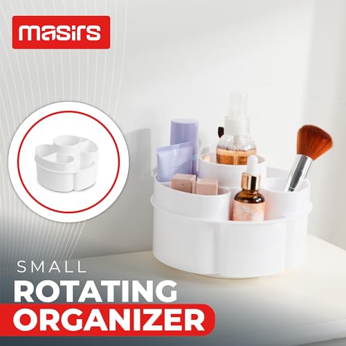 Masirs Small 360 Rotating Makeup Organizer, 5 Compartments, Round White - color: Round White