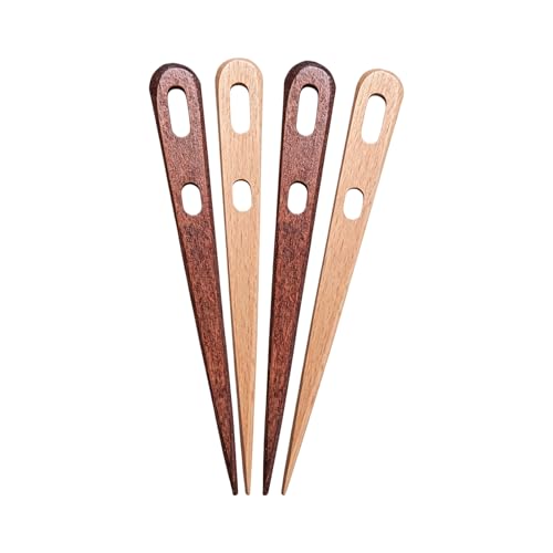 Set of 4 Weaving and Nalbinding Needles - 2 Hole Design for Secure Yarn Locking, Beech and Walnut Wood, Suitable for Knitting, Crochet, and Tapestry Crafting