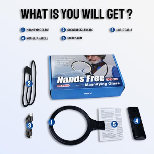 5X Hands-Free Neck Magnifying Glass with Light for Seniors - size: With handles