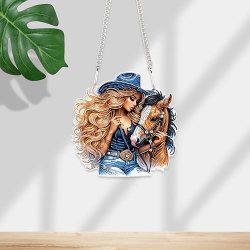 JISHSHAY Diamond Painting Pendant Beautiful Woman Diamond Art Hanging Ornament Horse Gem Art Window Hanging Gem Painting Wind Chimes Mosaic Kits for Adults Windchimes Embroidery Sun Catchers - color: Beautiful Woman 1
