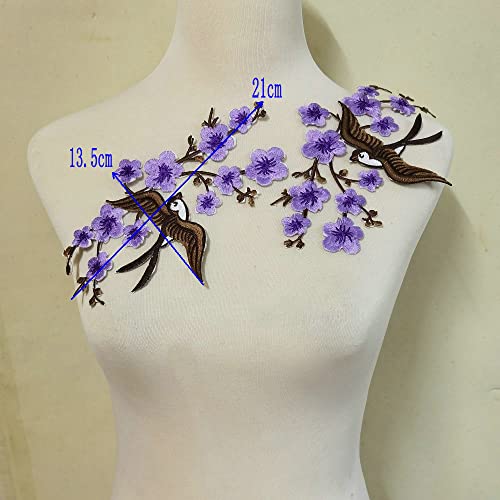 1pair Quince Sakura Flower Embroidery Iron On Applique Patches (Purple H) - color: Purple H