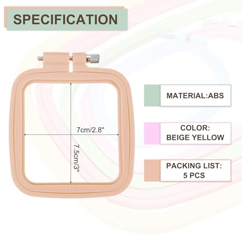 PATIKIL 5 Pieces 2.8" x 3" Square Embroidery Hoops, Adjustable Cross Stitch Hoops Ring ABS Plastic Embroidery Frame Punch Needle Hoop for Sewing, Needlework, DIY Craft, Beige Yellow - color: Beige Yellow, size: 2.8" x 3"