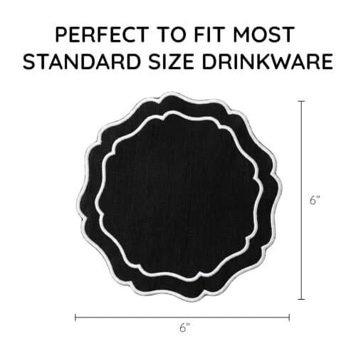Linen Coasters for Drinks, Set of 6, 6 inch, Black - color: 1255 - Black, size: 6 inches