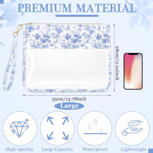 Sabary 6 Pack Blue Floral Needlepoint Project Bag Bow Pouch 11" x 13.8" - color: Blue, size: 11" X 13.8", style: Floral