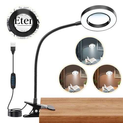 10X Magnifying Glass with Light Clip on Mganifier with 48 LED Lights