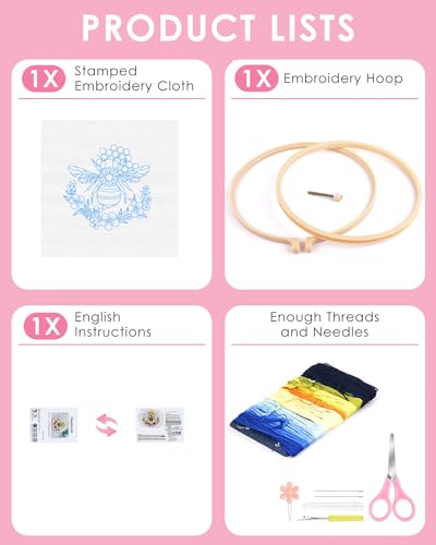 TINDTOP Embroidery Kit for Beginners Adult, Honeybee Embroidery Kit - color: Honeybee
