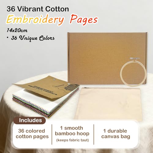 36-Color Embroidery Notebook Set - 14x20cm Cotton Practice Fabric Pages