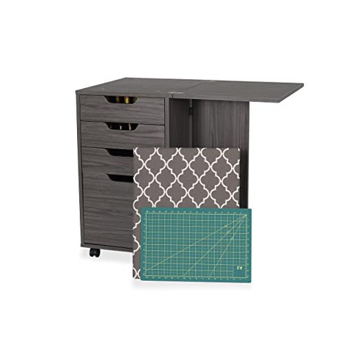 Kangaroo Kiwi Sewing Storage Rolling Caddy and Ironing Station – Mobile Craft Storage Cabinet with Ironing Surface & Shelves - color: Grey