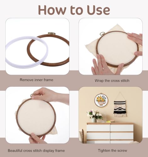 6 Inch Embroidery Hoop, 2 Pack Embroidery Hoops Cross Stitch, Round Frames for Sewing, Wall Hanging Crafts