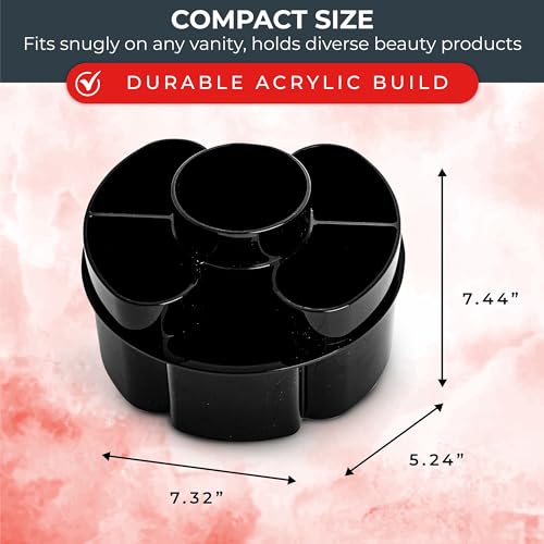 Masirs Small 360 Rotating Makeup Organizer, 5 Compartments, Round Black - color: Round Black
