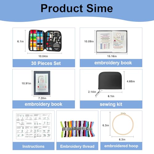 123 PCS Embroidery Kit for Adults, Portable Beginners Stitch Book Set