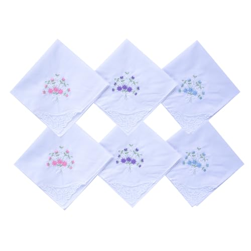 6 Pack of Ladies Embroidery Cotton Handkerchiefs Lace Wedding Hankies - color: Mangtianxing