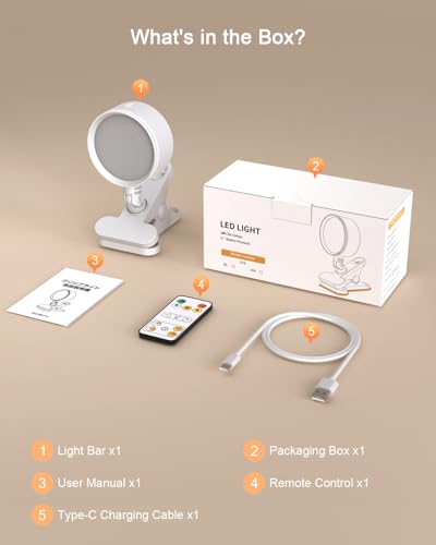 Clip on Light 5000mAh Rechargeable Battery, Clamp Reading Light for Bed - color: White