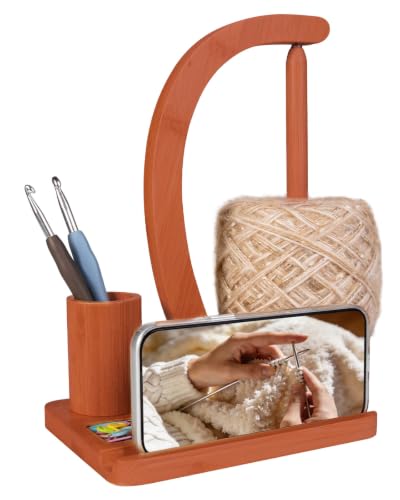 SPEENSUN Magnetic Bamboo Yarn Holder with Phone Stand, Walnut Finish - color: Walnut Finish