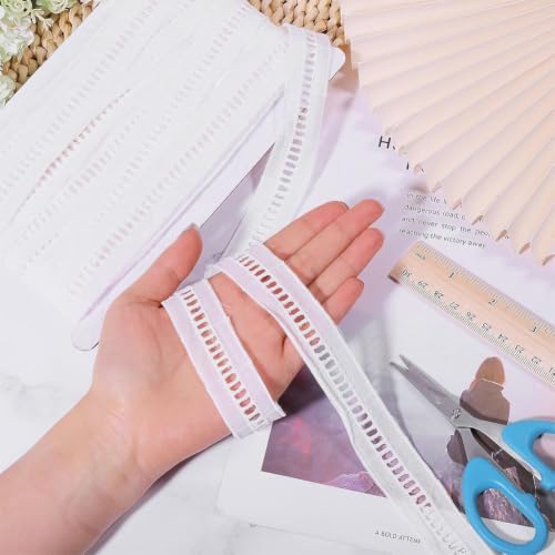 CHGCRAFT 15 Yards Cotton Ladder Lace Trim Hollowed Embroidery Ribbon Floral Embroidery Lace Trim for Clothes Accessories DIY Wedding Bridal Decoration